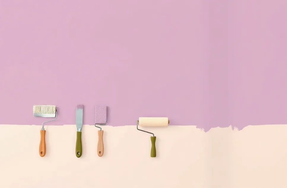Outils de peinture disposés dans l'ordre des étapes du chantier
